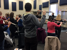 Over 60 flutists show up to play with Paul in Fort Wayne